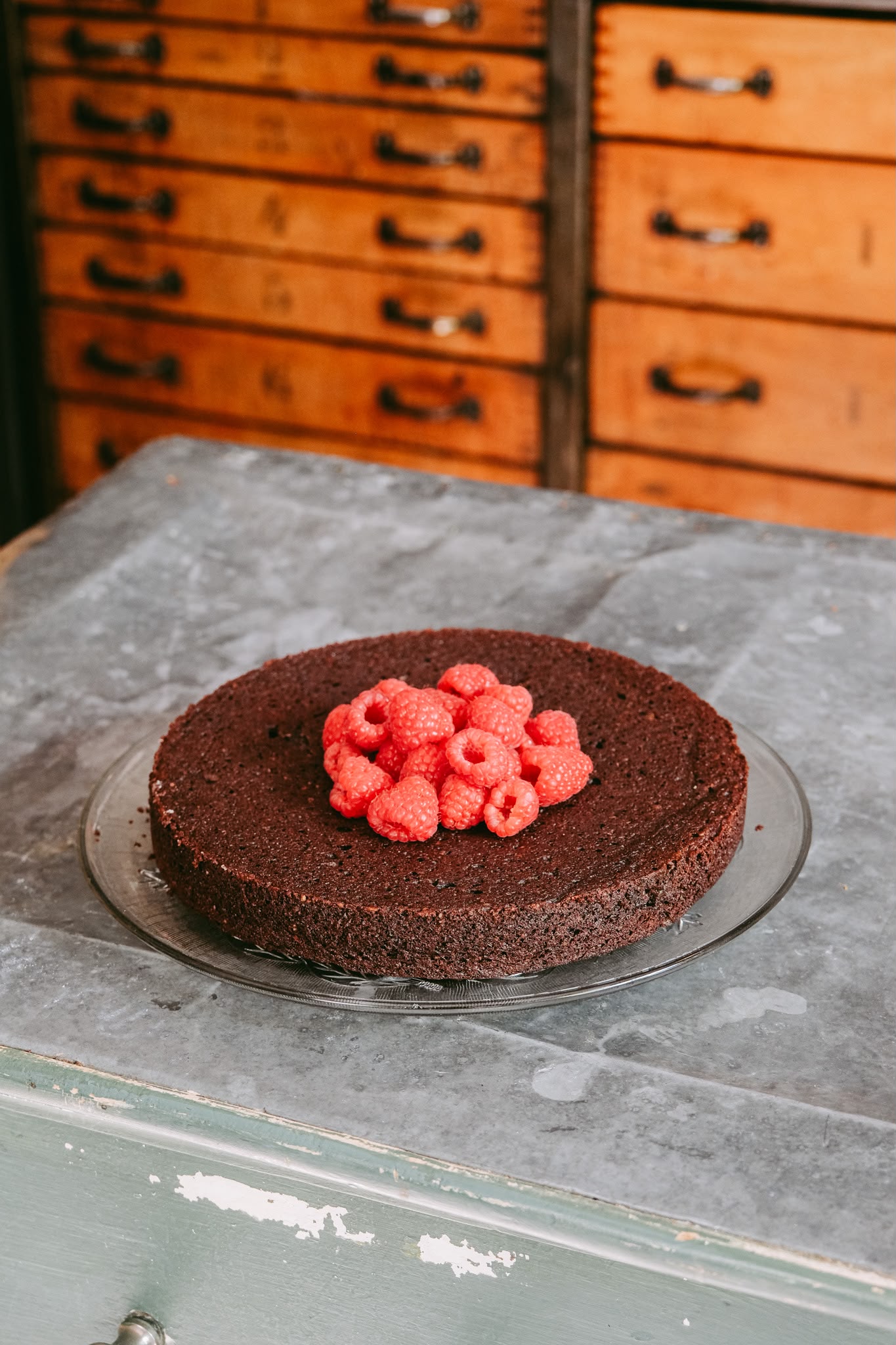 Dunkle Schoko Tarte mit Himbeeren
